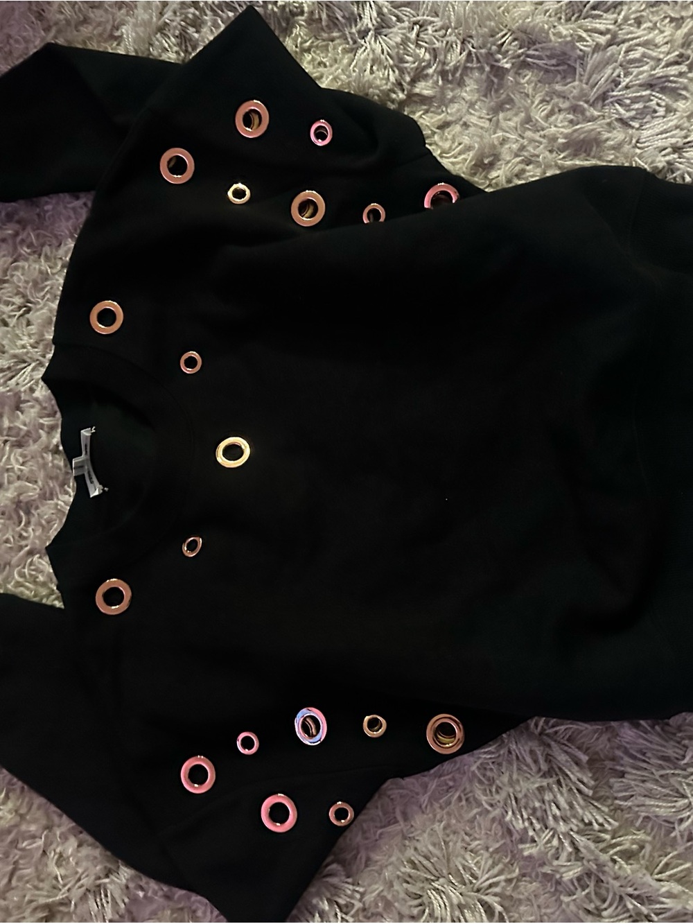 Good American Black Top with Rose Gold Grommet Accents